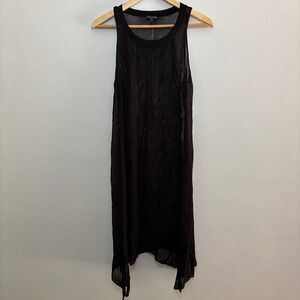 Eileen Fisher Black Crinkle Mesh Sleeveless Dress Swim Coverup Medium Resortwear